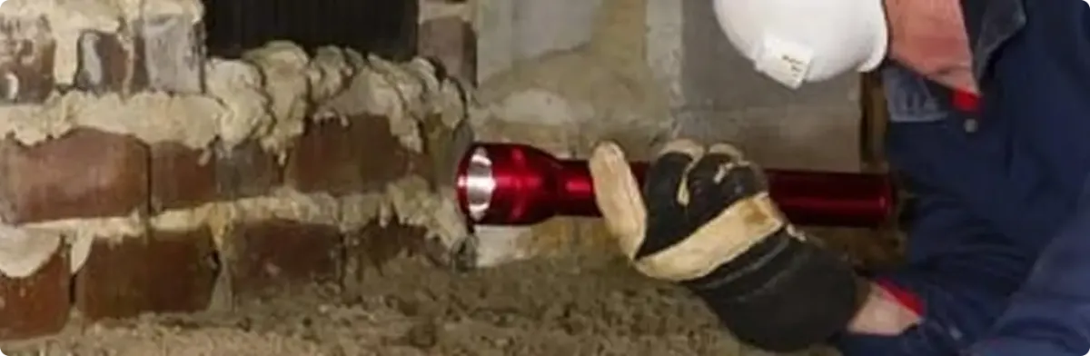 Pest control technician inspecting a crawl space for ant activity in Golden, CO